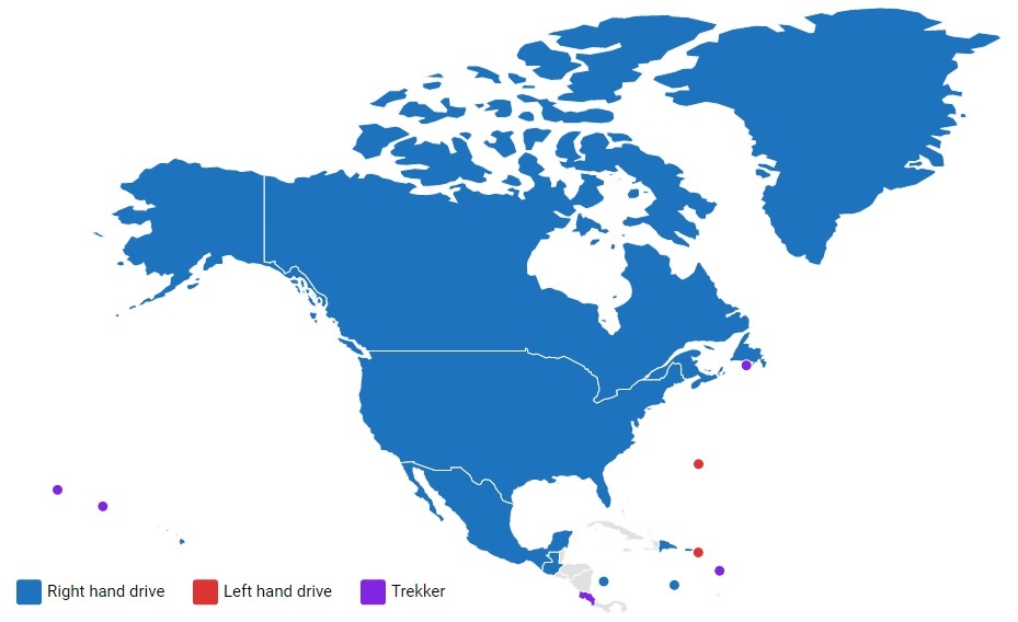 North American map of all countries with Google maps coverage.